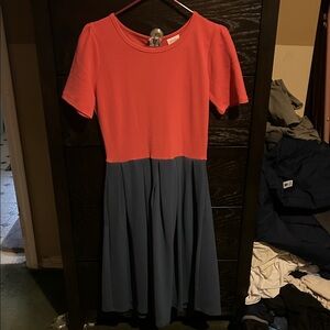 LuLaRoe Coral and Navy Midi Dress